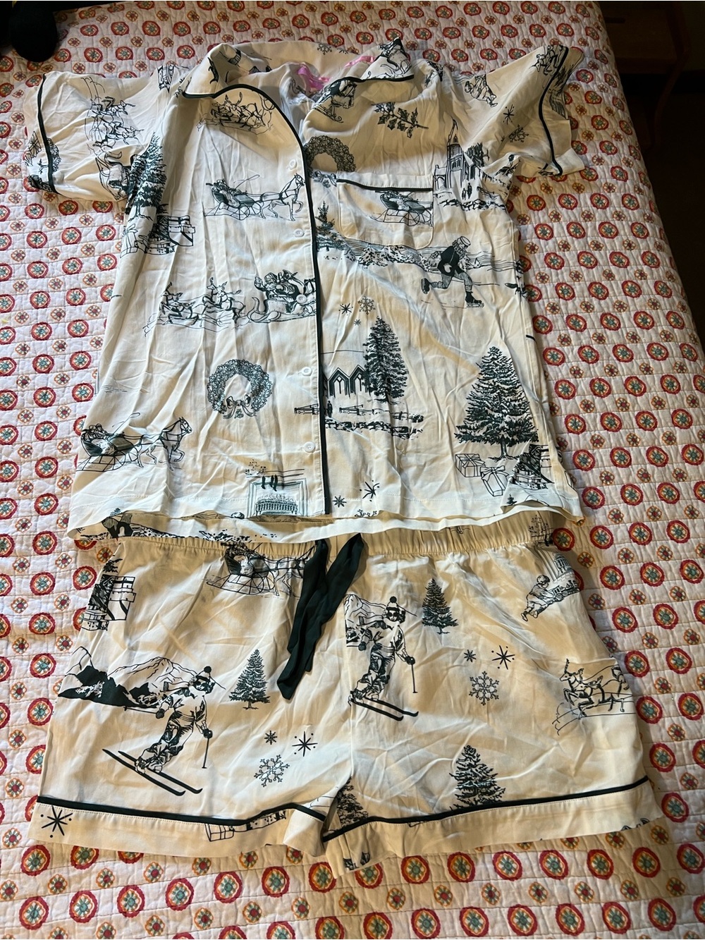 EUC Anthropologie Katie Kime Holiday Pajama Set size XL retails $128
